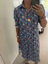 Load image into Gallery viewer, Shirt Dress Blue Retro Floral

